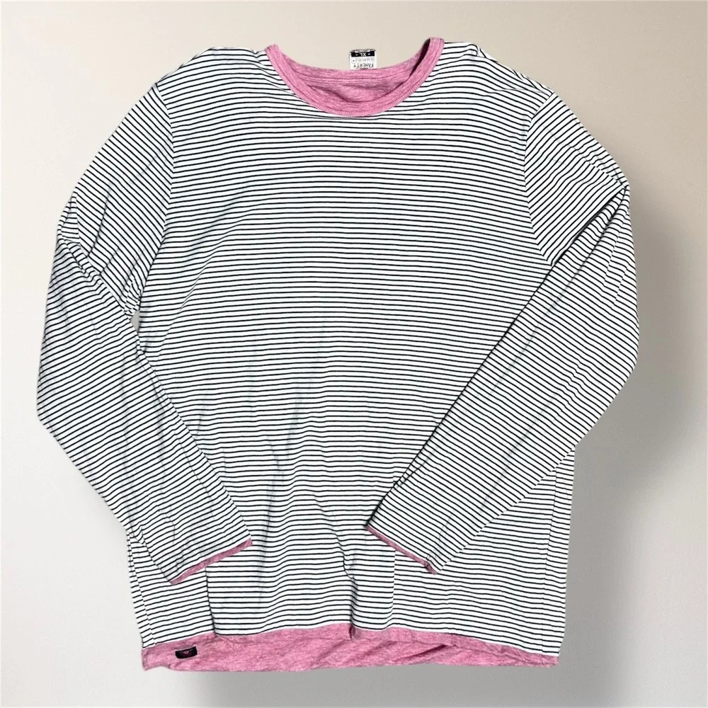 Faherty XL‎ Reversible Long Sleeve Tee Pink Blue Stripe Pima Cotton Soft Coastal